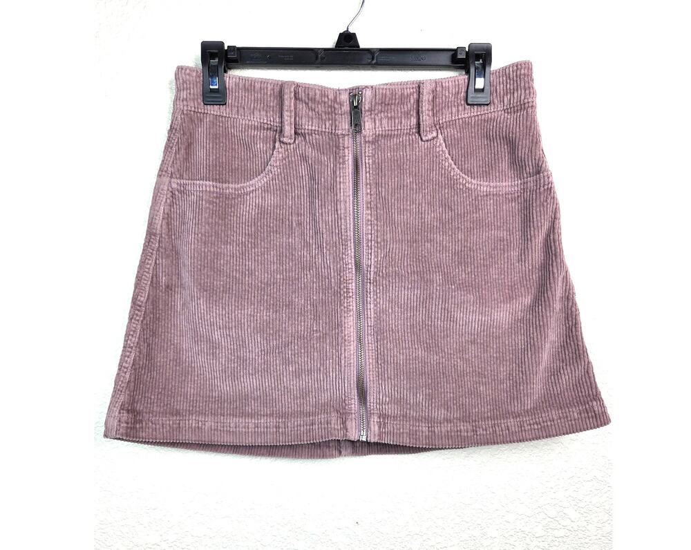 American Eagle Super High-Waisted Plum Corduroy Zip-Front Mini Skirt
